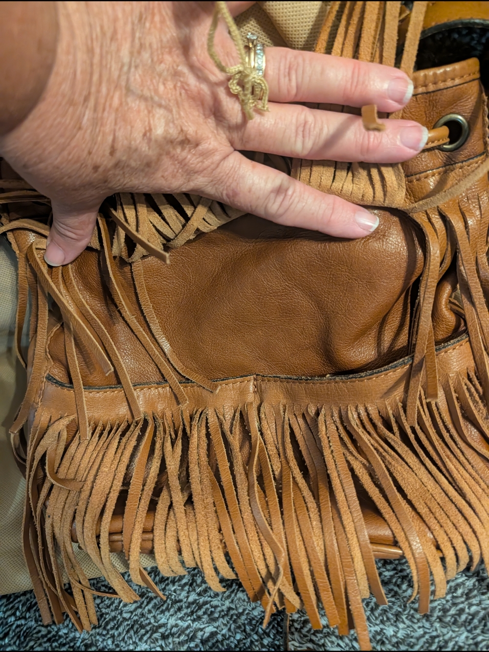Patricia Nash Tan Leather Fringe Drawstring Crossbody - Picture 9 of 11